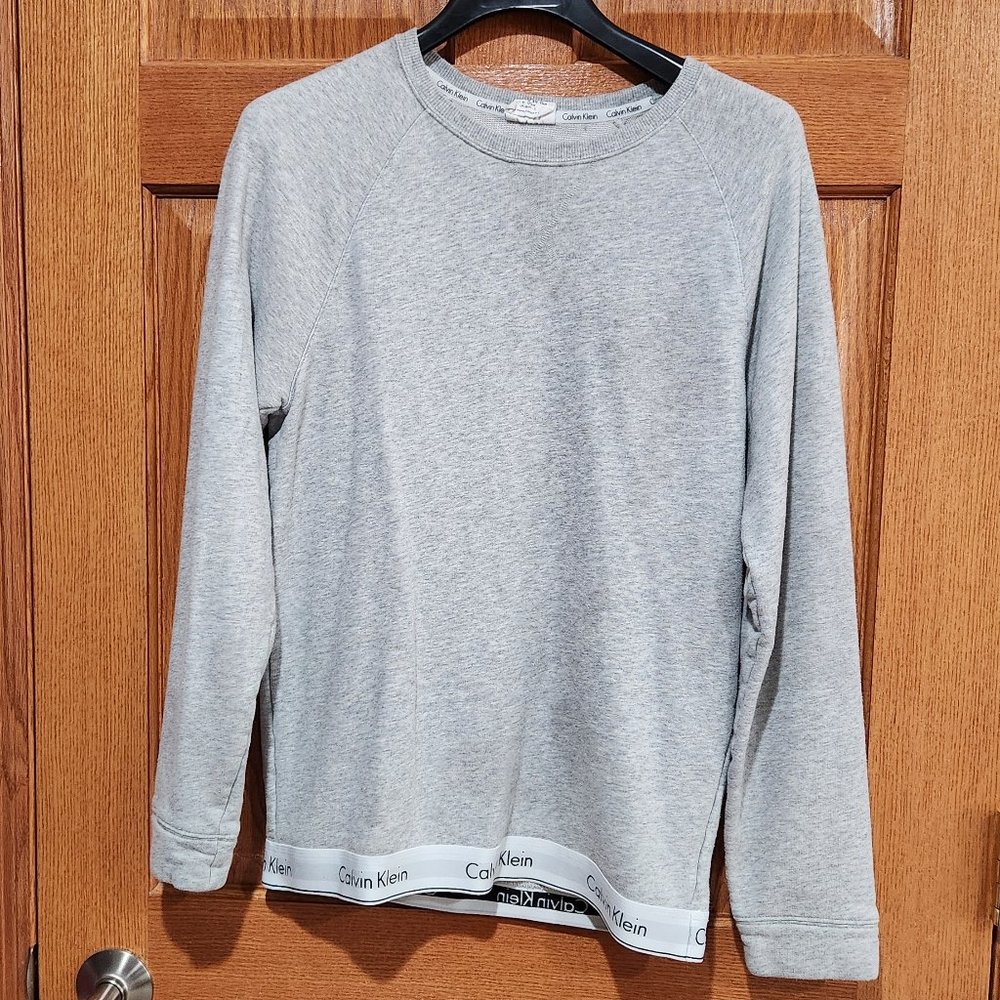 CALVIN KLEIN Women's S Long Sleeve Gray Crew Neck Sweatshirt Logo Band on Bottom